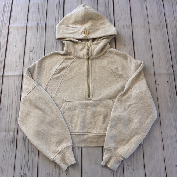 Lululemon Scuba Oversized Half Zip Hoodie Gold Zip in Bone XS/Small Women's - Picture 1 of 8